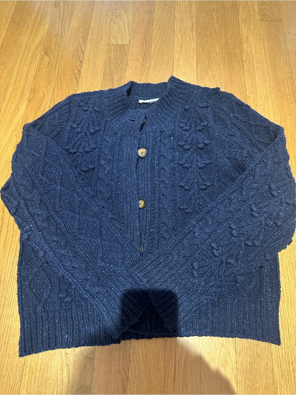 Doen Navy Cable Knit Button Cardigan Sweater